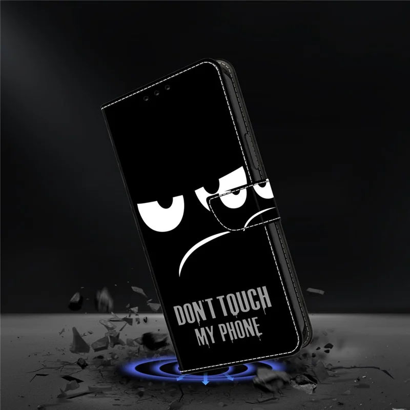 For Samsung Galaxy S24 Cell Phone Case Leather 3D Pattern Card Slot Protective Cover - Don't Touch My Phone