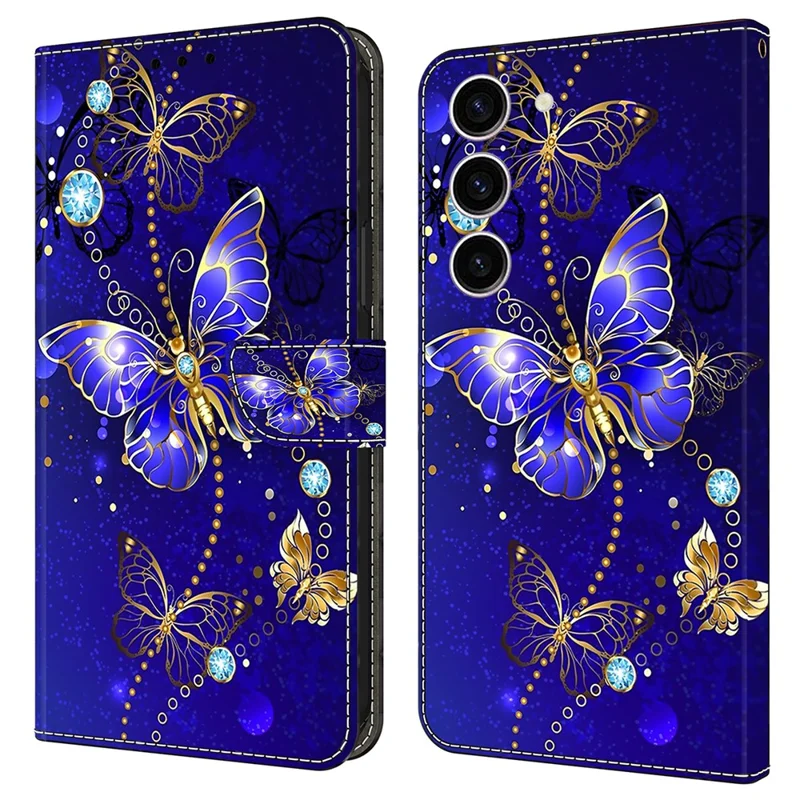 For Samsung Galaxy S24 Case 3D Pattern Printing Anti-drop Leather Cover - Diamond Butterfly