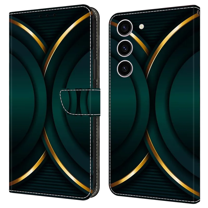 For Samsung Galaxy S24 Case 3D Pattern Printing Anti-drop Leather Cover - Gold Contour