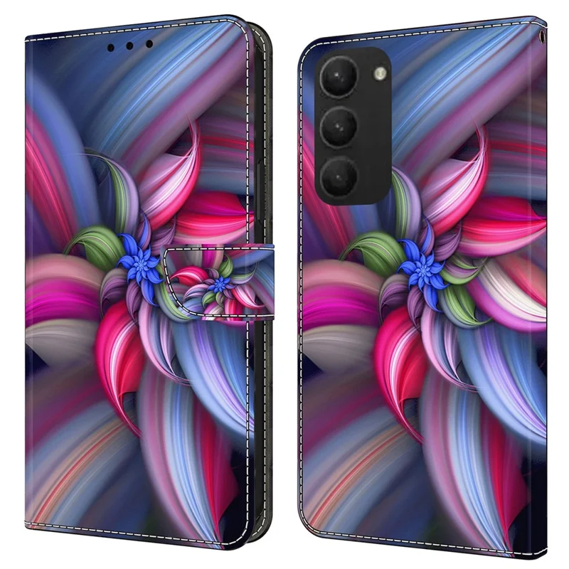 غطاء جلد بتصميم ثلاثي الأبعاد لهاتف Samsung Galaxy S24+ مع حامل ومحفظة - زهور ملونة