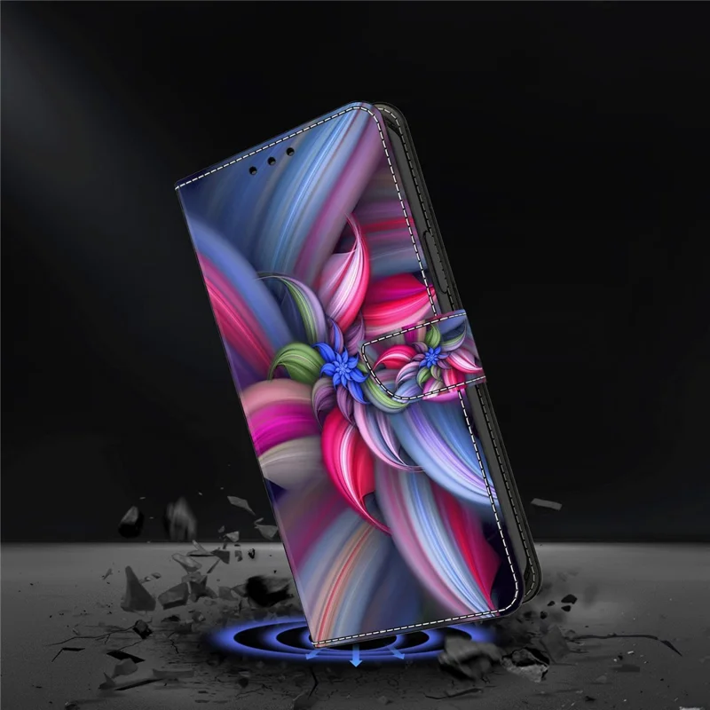 غطاء جلد بتصميم ثلاثي الأبعاد لهاتف Samsung Galaxy S24+ مع حامل ومحفظة - زهور ملونة