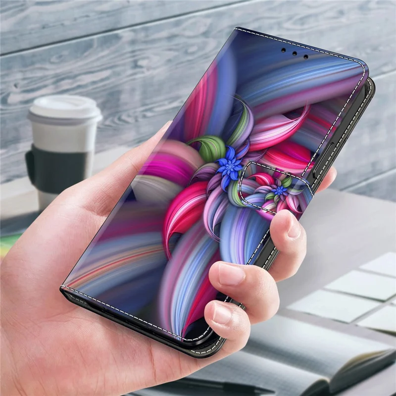 غطاء جلد بتصميم ثلاثي الأبعاد لهاتف Samsung Galaxy S24+ مع حامل ومحفظة - زهور ملونة
