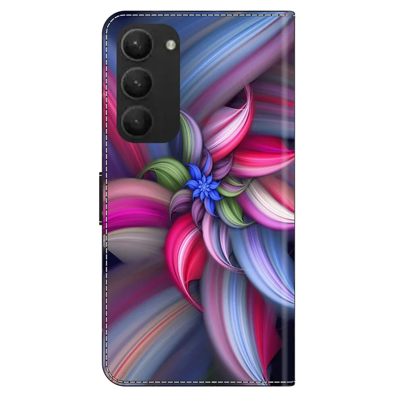 غطاء جلد بتصميم ثلاثي الأبعاد لهاتف Samsung Galaxy S24+ مع حامل ومحفظة - زهور ملونة