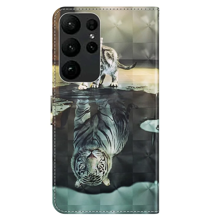 Para Samsung Galaxy S24 Ultra Case 3D Pattern Leather Stand Phone Cover - Gato e Tigre