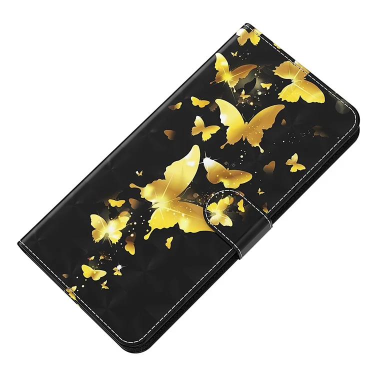 For Samsung Galaxy S24 Leather Phone Case Flip Wallet 3D Pattern Printing Cover - Golden Butterfly