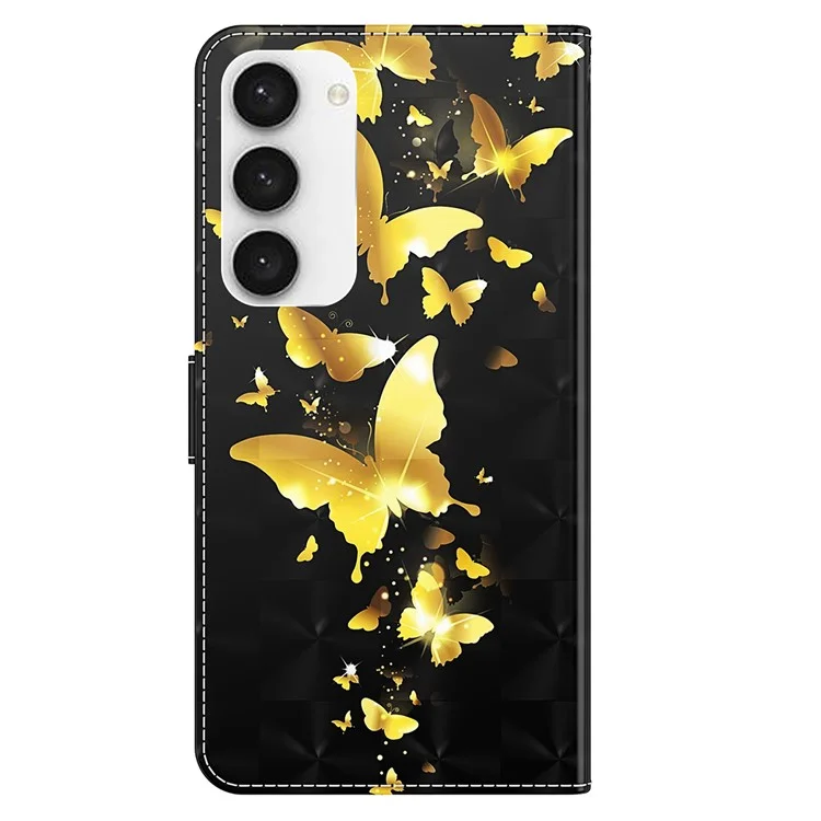 For Samsung Galaxy S24 Leather Phone Case Flip Wallet 3D Pattern Printing Cover - Golden Butterfly