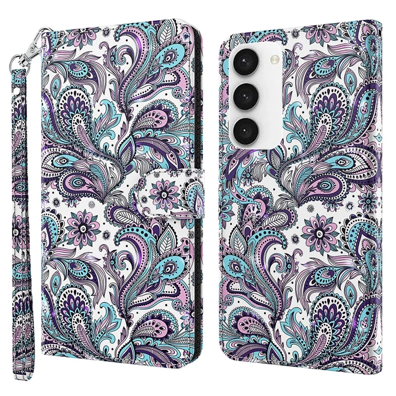 For Samsung Galaxy S24 Leather Phone Case Flip Wallet 3D Pattern Printing Cover - Impatiens
