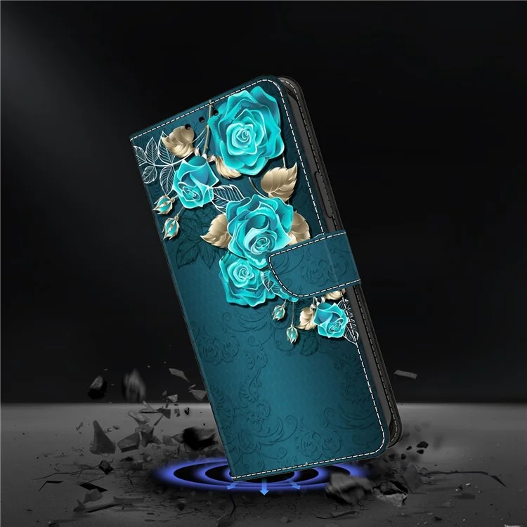 Für Xiaomi 14 Pro Lederhandy-Hülle Geldbörse 3D-Muster-Design - Blaue Rose