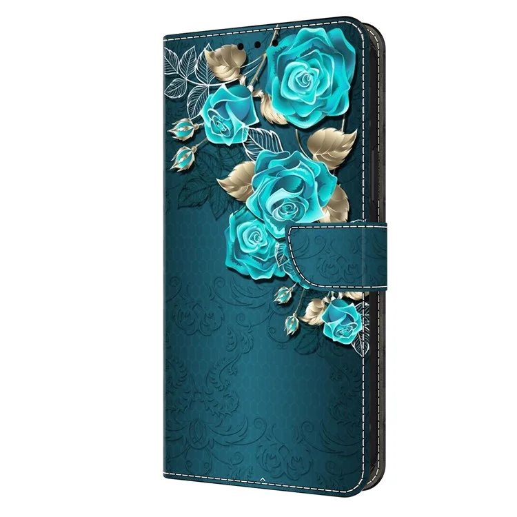 Für Xiaomi 14 Pro Lederhandy-Hülle Geldbörse 3D-Muster-Design - Blaue Rose