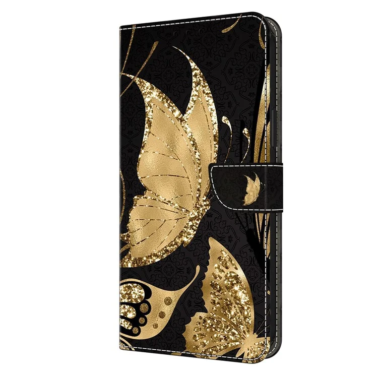 Per Xiaomi Redmi 13C 4G / 13C 5G / Poco C65 4G / Poco M6 5G / 13R 5G Custodia per Telefono Pelle PU Motivo 3D Flip Folio - Golden Butterfly
