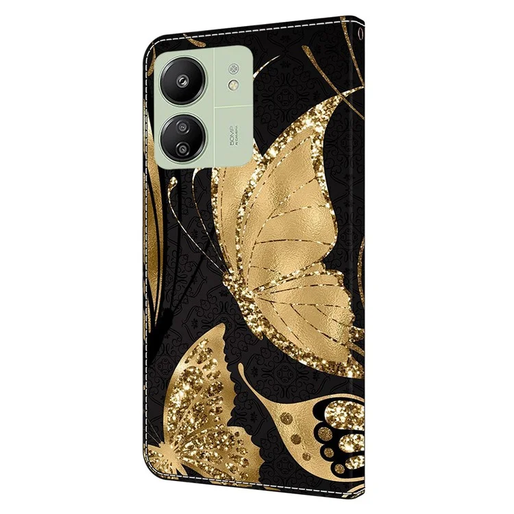 Per Xiaomi Redmi 13C 4G / 13C 5G / Poco C65 4G / Poco M6 5G / 13R 5G Custodia per Telefono Pelle PU Motivo 3D Flip Folio - Golden Butterfly