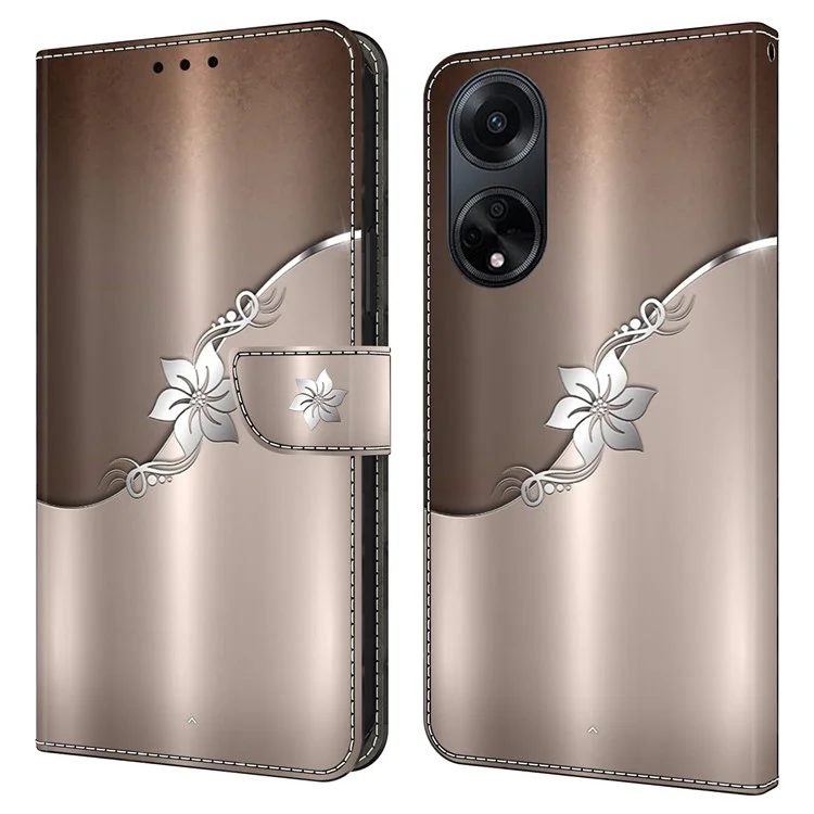 Pour Oppo A98 5G / A1 5G Étui en cuir PU Couverture motif 3D - Fleur d'argent