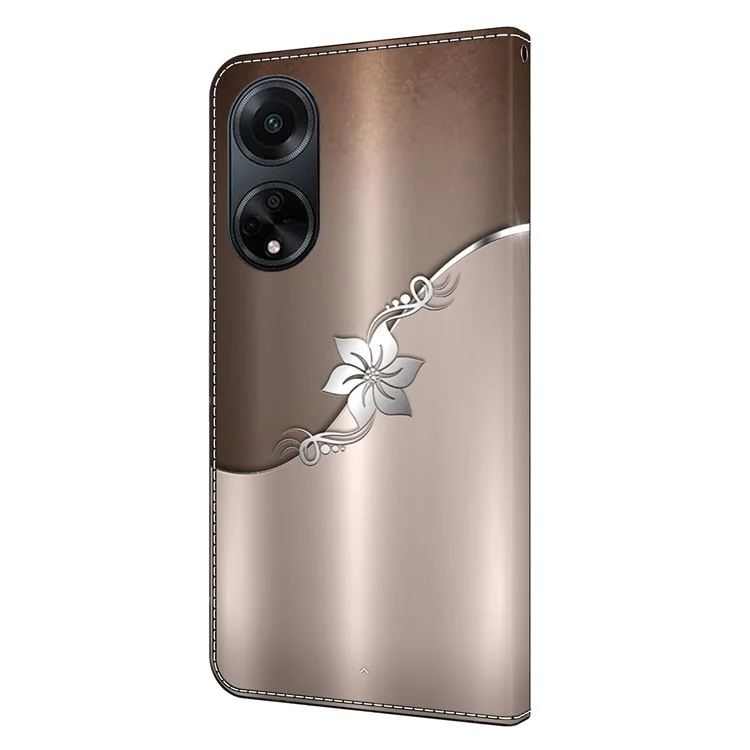 Pour Oppo A98 5G / A1 5G Étui en cuir PU Couverture motif 3D - Fleur d'argent