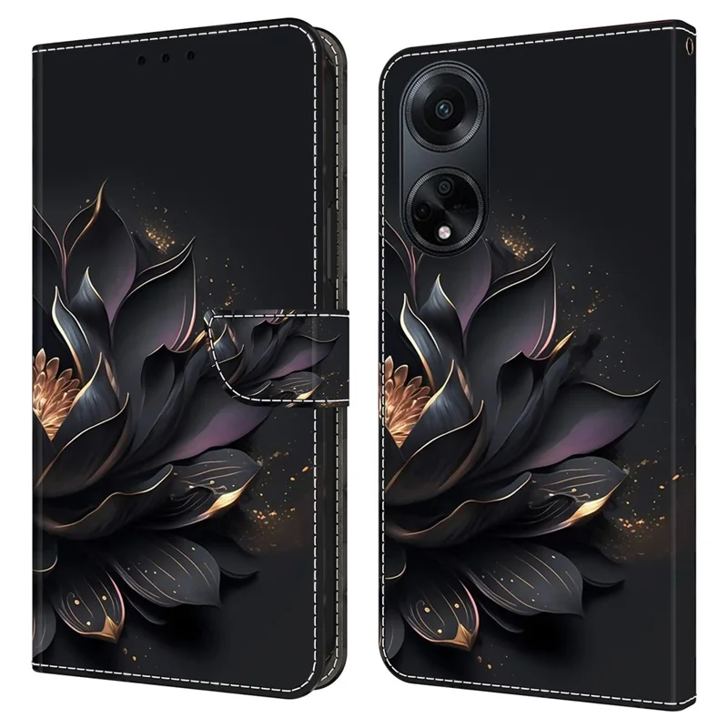 For Oppo A98 5G / A1 5G PU Leather Cover 3D Pattern Mobile Phone Case - Purple Lotus