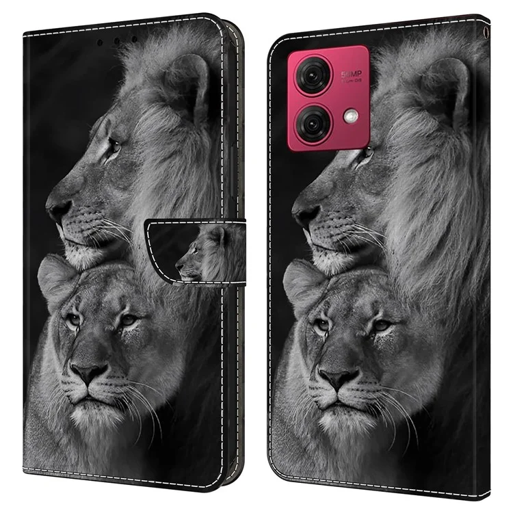 Per Motorola Moto G84 5G Custodia in Pelle con Stampa 3D, Supporto, Antiurto, Custodia per Telefono - Coppia di Leoni