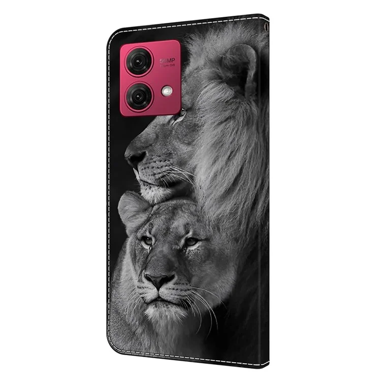 Per Motorola Moto G84 5G Custodia in Pelle con Stampa 3D, Supporto, Antiurto, Custodia per Telefono - Coppia di Leoni