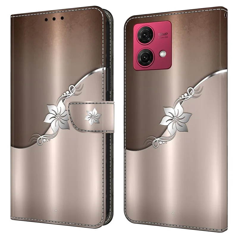 For Motorola Moto G84 5G Leather Case Printed 3D Pattern Stand Shockproof Phone Cover - Silver Flower