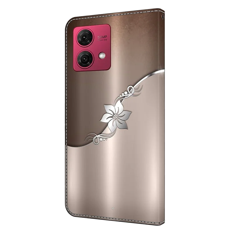 For Motorola Moto G84 5G Leather Case Printed 3D Pattern Stand Shockproof Phone Cover - Silver Flower
