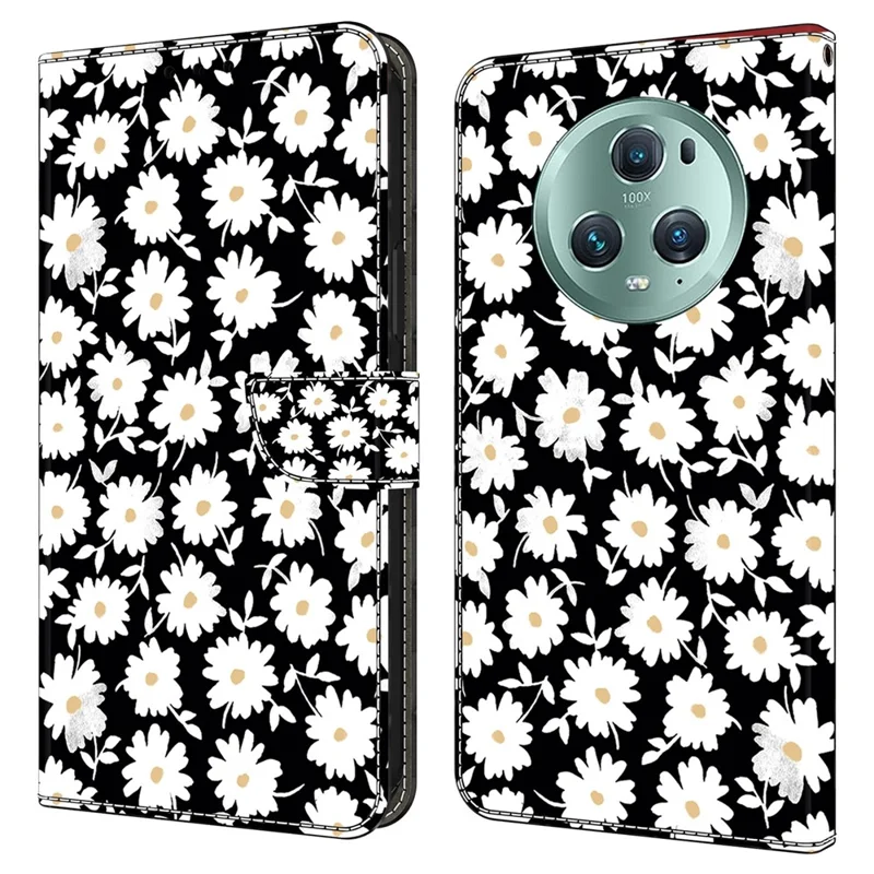 For Honor Magic5 Pro Leather Phone Case Wallet 3D Pattern All Inclusive Cover - Floral