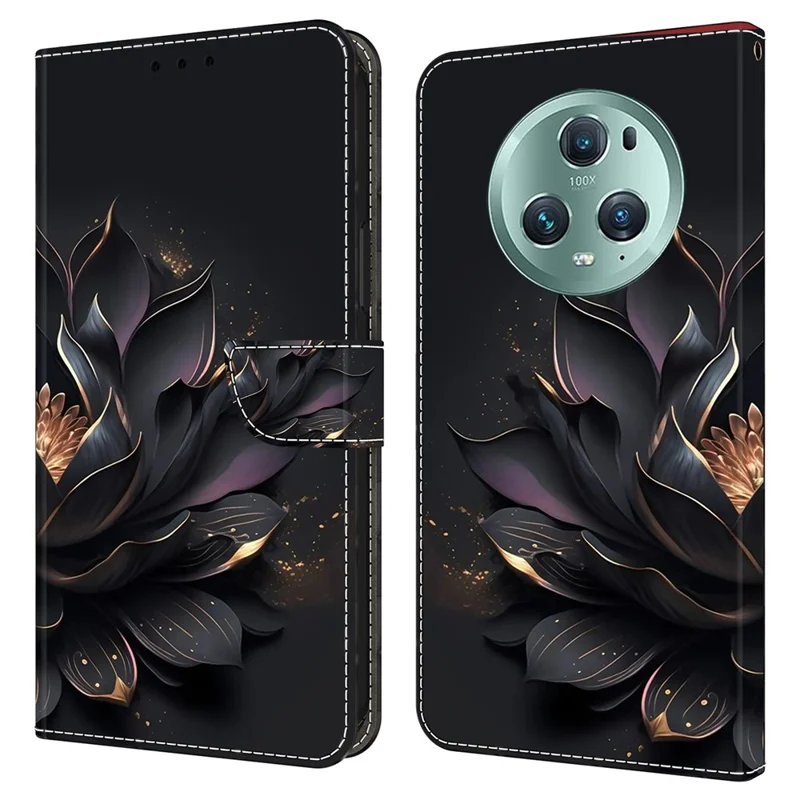 For Honor Magic5 Pro Leather Phone Case Wallet 3D Pattern All Inclusive Cover - Purple Lotus