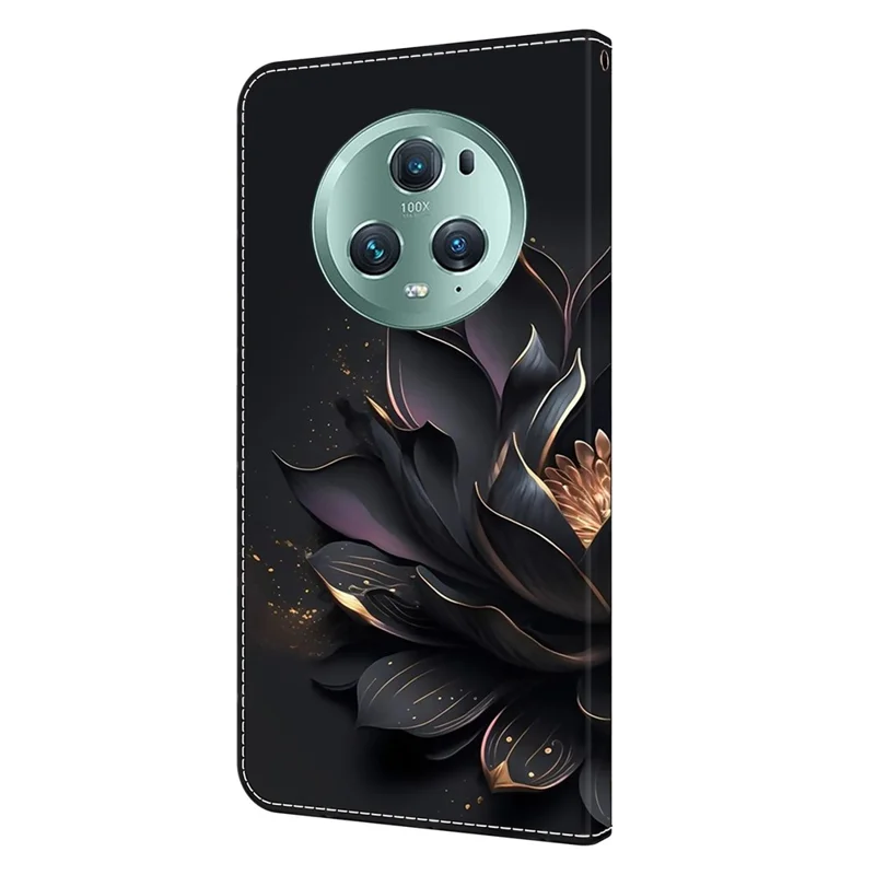 For Honor Magic5 Pro Leather Phone Case Wallet 3D Pattern All Inclusive Cover - Purple Lotus