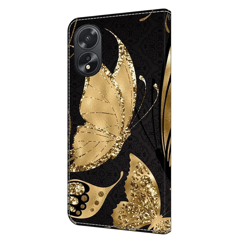 For Oppo A38 4G / A18 4G Leather Phone Case 3D Pattern Magnetic Closure Folio Cover - Golden Butterfly