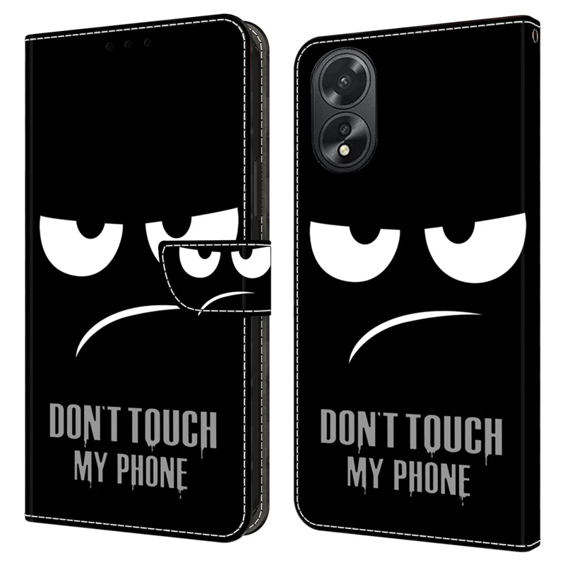 For Oppo A38 4G / A18 4G Leather Phone Case 3D Pattern Magnetic Closure Folio Cover - Don't Touch My Phone