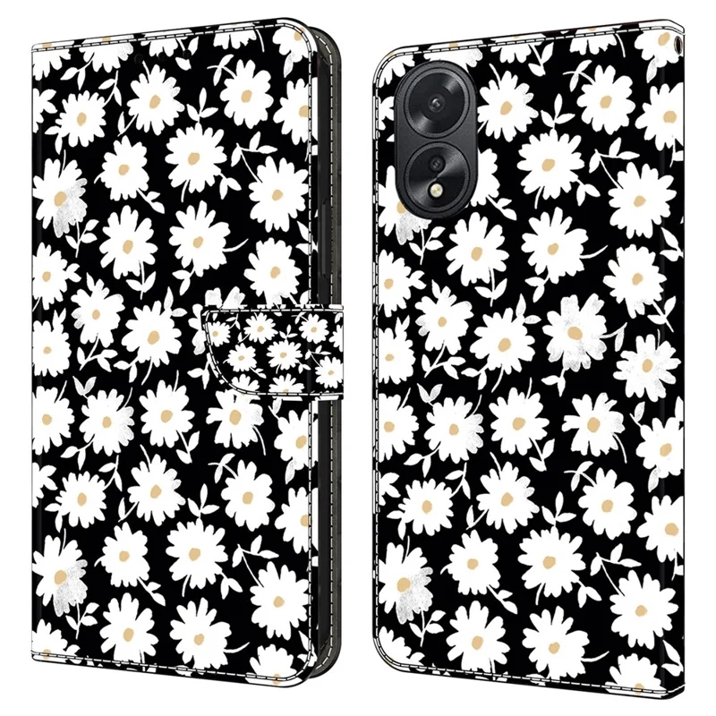 For Oppo A38 4G / A18 4G Leather Phone Case 3D Pattern Magnetic Closure Folio Cover - Floral