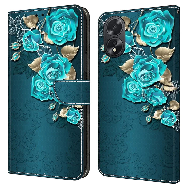 For Oppo A38 4G / A18 4G Leather Phone Case 3D Pattern Magnetic Closure Folio Cover - Blue Rose