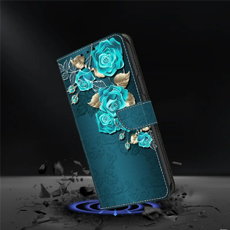 For Oppo A38 4G / A18 4G Leather Phone Case 3D Pattern Magnetic Closure Folio Cover - Blue Rose