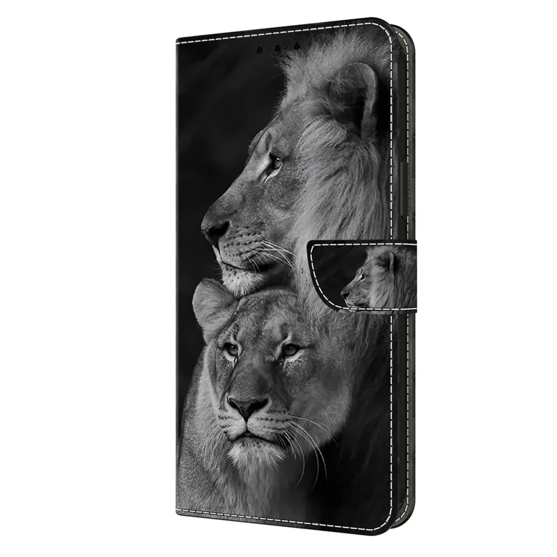 For Oppo A38 4G / A18 4G Leather Phone Case 3D Pattern Magnetic Closure Folio Cover - Couple Lions
