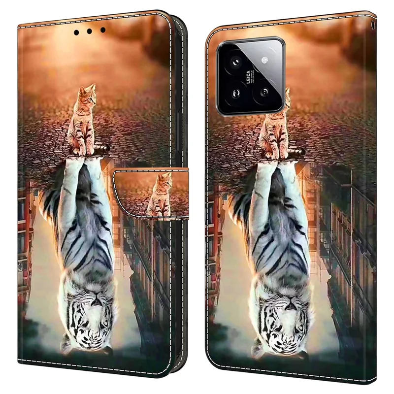 For Xiaomi 14 Wallet Case 3D Pattern PU Leather Stand Phone Cover - Cat and Tiger