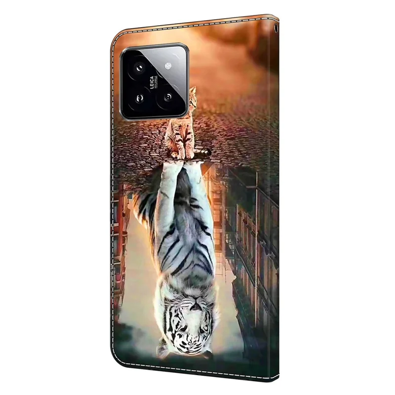 For Xiaomi 14 Wallet Case 3D Pattern PU Leather Stand Phone Cover - Cat and Tiger