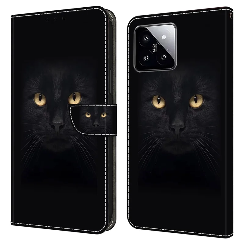 Pour le cas du portefeuille Xiaomi 14 3D Pattern PU Leather Stand Phone Cover - Black Cat