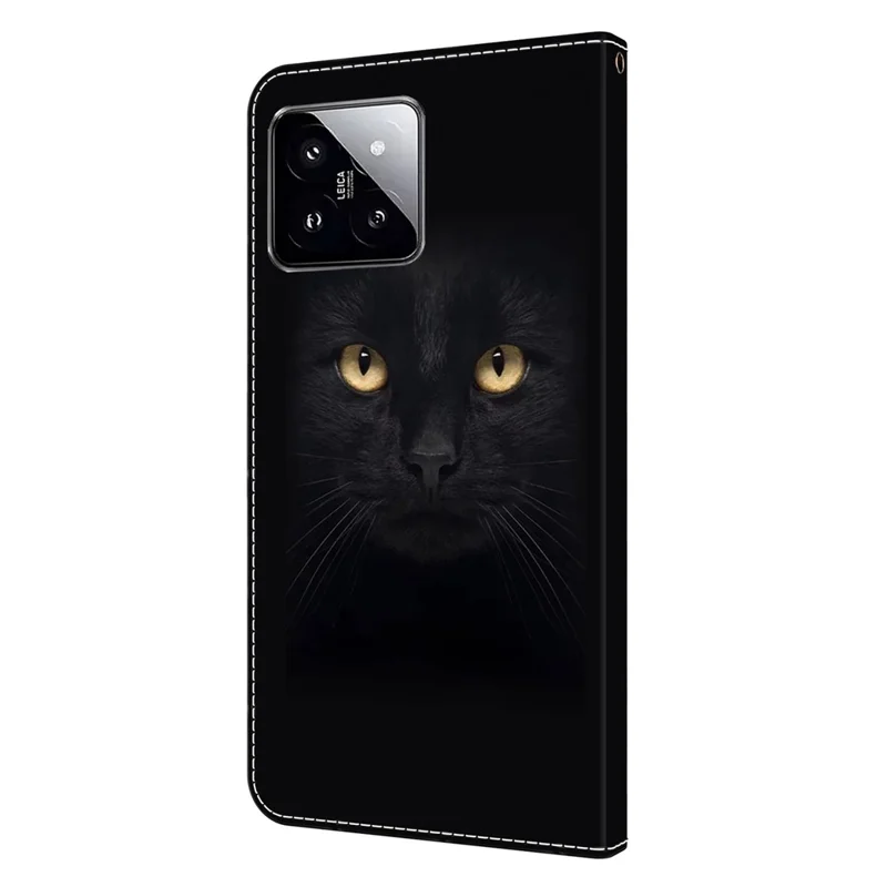 Pour le cas du portefeuille Xiaomi 14 3D Pattern PU Leather Stand Phone Cover - Black Cat