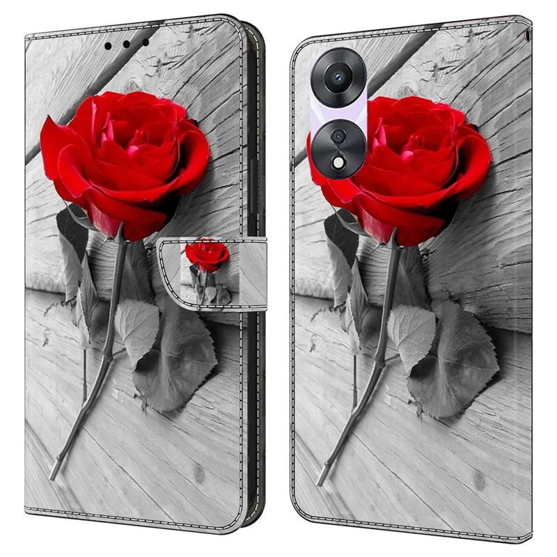 For Oppo A58 5G / A78 5G Phone Case 3D Pattern PU Leather Protective Flip Cover - Rose