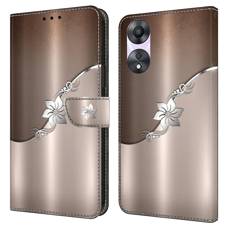 For Oppo A58 5G / A78 5G Phone Case 3D Pattern PU Leather Protective Flip Cover - Silver Flower
