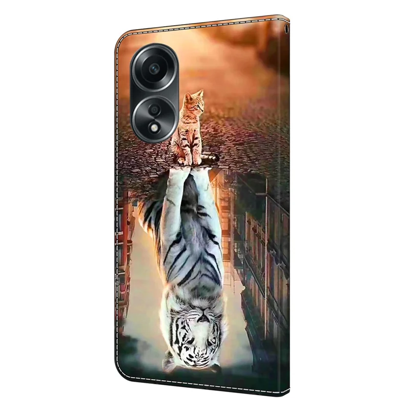 For Oppo A58 4G Flip Phone Case 3D Pattern Printed PU Leather Shockproof Cover - Cat and Tiger