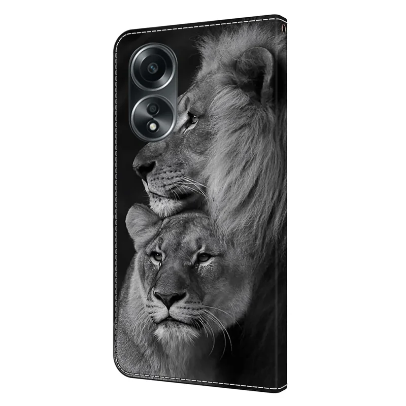 For Oppo A58 4G Flip Phone Case 3D Pattern Printed PU Leather Shockproof Cover - Couple Lions