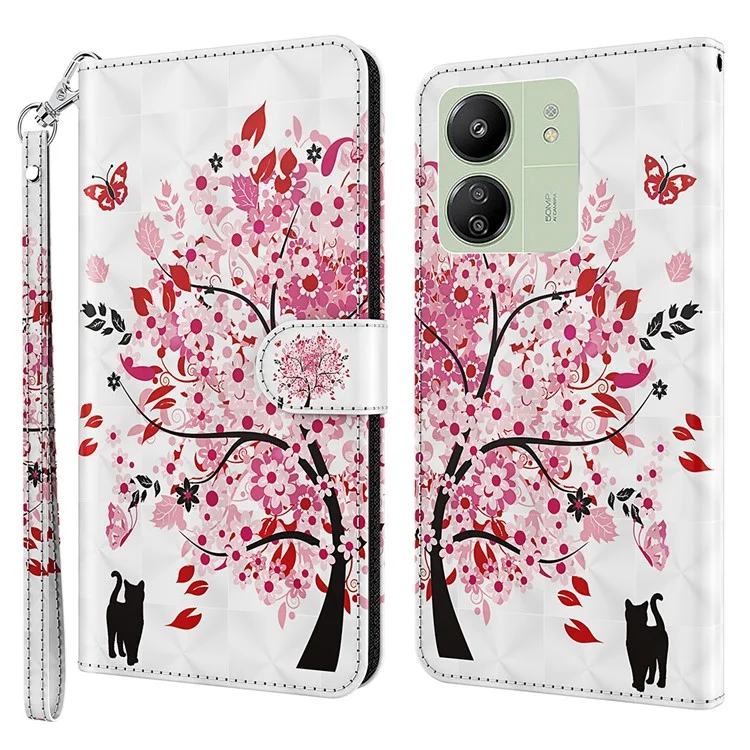 Für Xiaomi Redmi 13C 4G / 13C 5G / Poco C65 4G / Poco M6 5G / 13R 5G Handyhülle PU-Leder 3D-Muster Ständer-Abdeckung - Wunschbaum