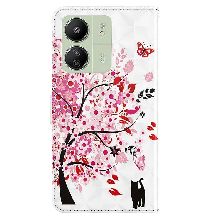 Für Xiaomi Redmi 13C 4G / 13C 5G / Poco C65 4G / Poco M6 5G / 13R 5G Handyhülle PU-Leder 3D-Muster Ständer-Abdeckung - Wunschbaum