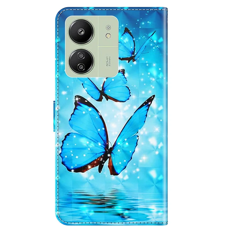 For Xiaomi Redmi 13C 4G / 13C 5G / Poco C65 4G / Poco M6 5G / 13R 5G Phone Case PU Leather 3D Pattern Stand Cover - Blue Butterflies