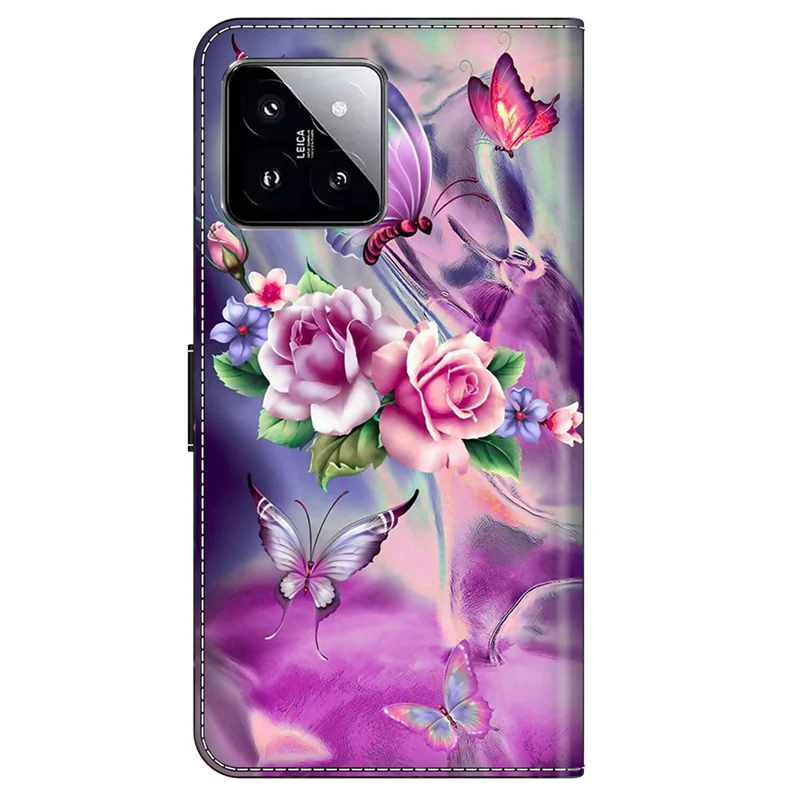 For Xiaomi 14 Case 3D Pattern Printing Phone Cover with Wallet Stand - Butterflies / Flowers