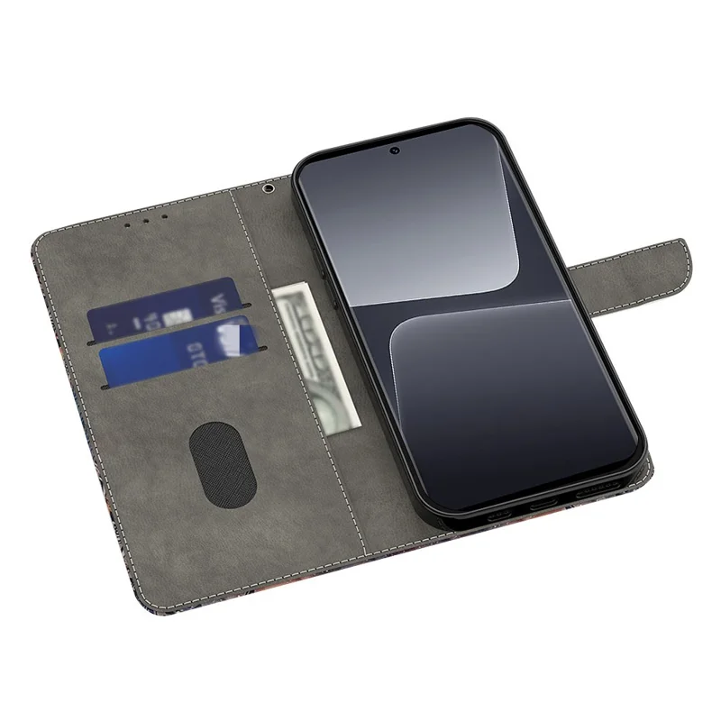 For Xiaomi 14 Case 3D Pattern Printing Phone Cover with Wallet Stand - Gold Contour