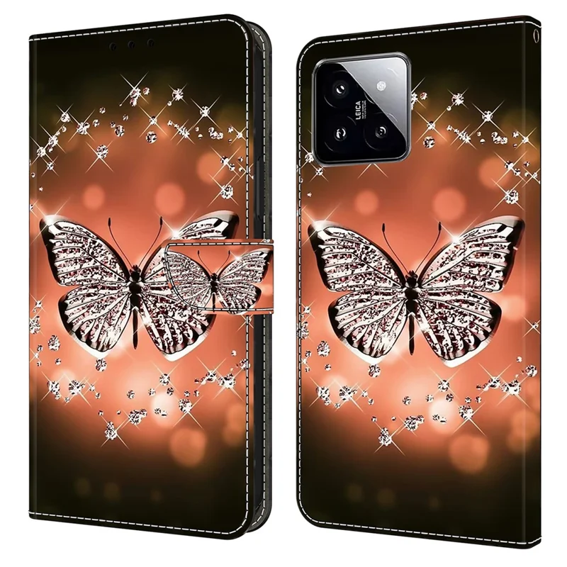 For Xiaomi 14 Case 3D Pattern Printing Phone Cover with Wallet Stand - Crystal Butterfly
