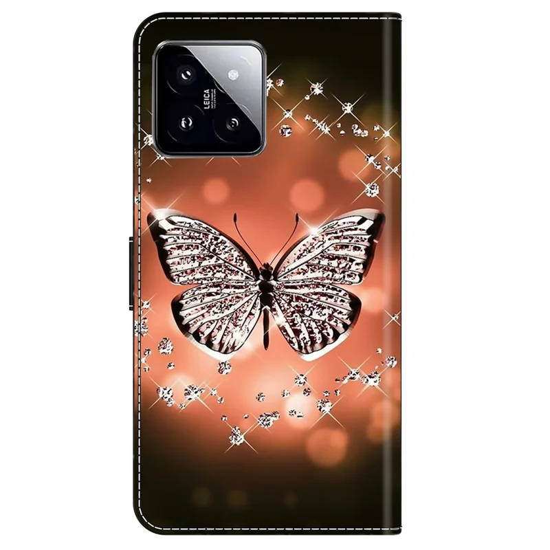 For Xiaomi 14 Case 3D Pattern Printing Phone Cover with Wallet Stand - Crystal Butterfly