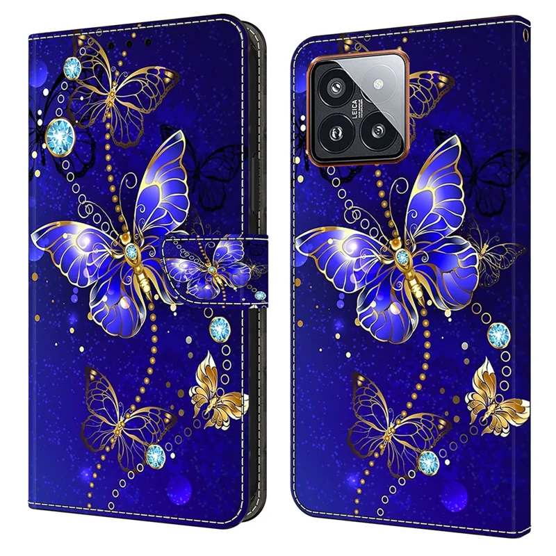 For Xiaomi 14 Pro Case 3D Pattern Printing Wallet Phone Leather Cover - Diamond Butterfly