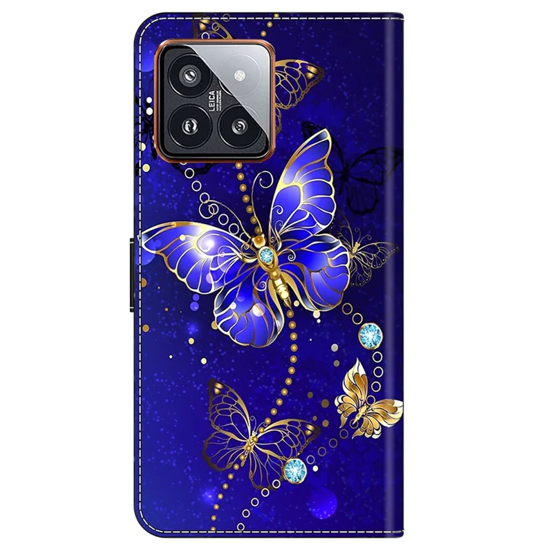For Xiaomi 14 Pro Case 3D Pattern Printing Wallet Phone Leather Cover - Diamond Butterfly
