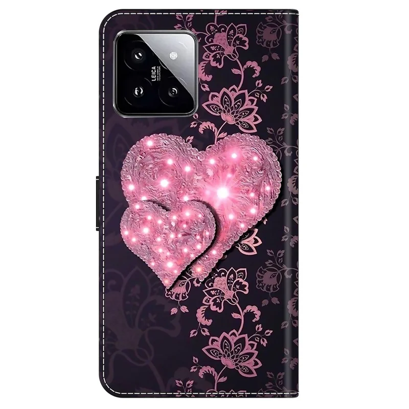 For Xiaomi 14 Pro Case 3D Pattern Printing Wallet Phone Leather Cover - Lace Hearts
