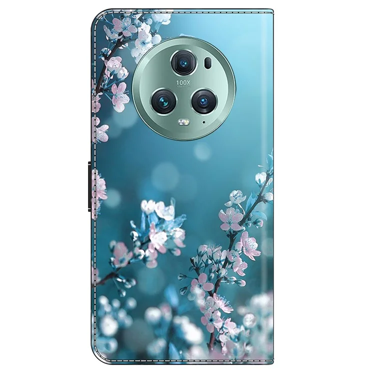 For Honor Magic5 Pro Leather Case 3D Pattern Printing Stand Phone Cover - Plum Blossoms